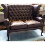 QUEEN Chesterfield 2 sits soffa (A5) brun i färg helt i äkta skinn