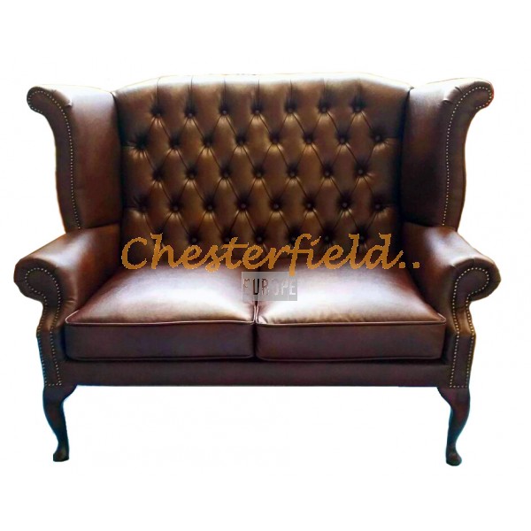 QUEEN Chesterfield 2 sits soffa (A5) brun i färg helt i äkta skinn