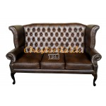 Queen Chesterfield 3 sits soffa brun (A5) i färg helt i äkta skinn