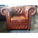 Williams XL Chesterfield fåtölj konjak i färg helt i äkta skinn