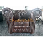 Klassisk antikbrun (A5) Chesterfield fåtölj helt i äkta skinn