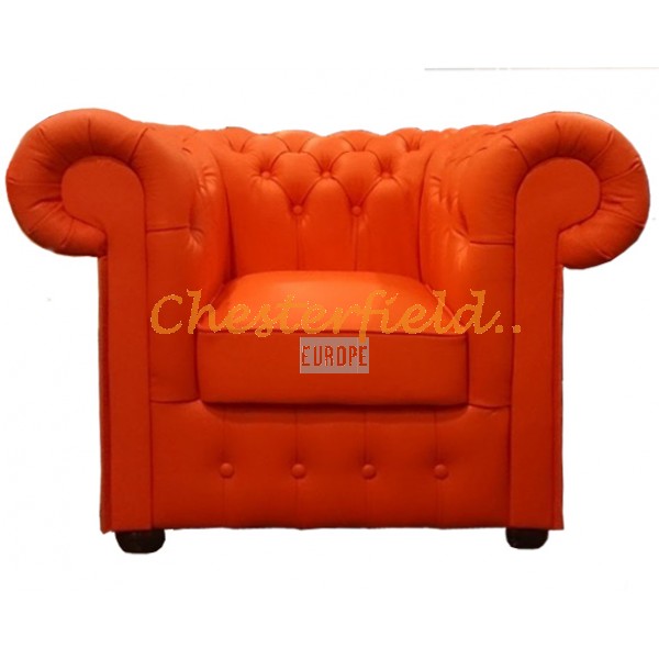 Klassisk XL apelsin (K6) Chesterfield fåtölj helt i äkta skinn 