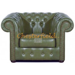 Klassisk Olivgrön (S14) Chesterfield fåtölj helt i äkta skinn