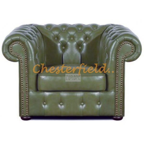 Klassisk XL Olivgrön (S14) Chesterfield fåtölj helt i äkta skinn