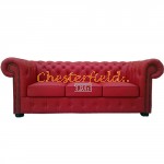 Klassisk Chesterfield 3 sits soffa röd (K55) i färg helt i äkta skinn