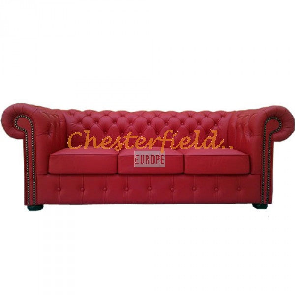 Klassisk XL Chesterfield 3 sits soffa röd (K55) i färg helt i äkta skinn