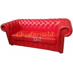 Klassisk Chesterfield 3 sits soffa röd (K55) i färg helt i äkta skinn