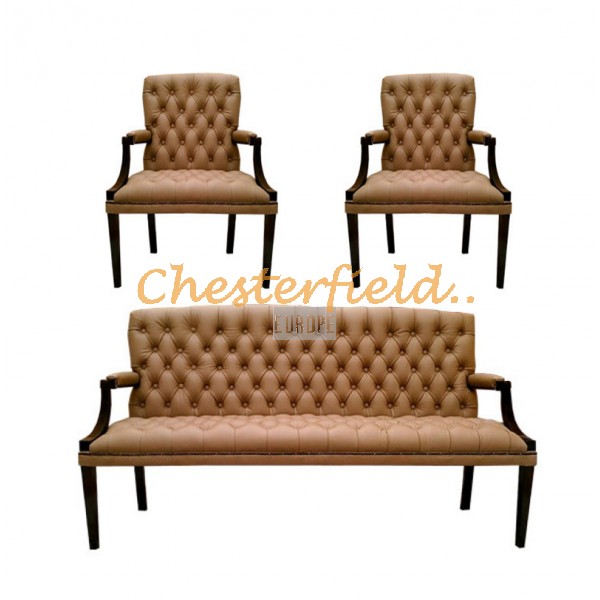King Chesterfield 3+1+1 soffgrupp cappucchino i färg helt i äkta skinn 