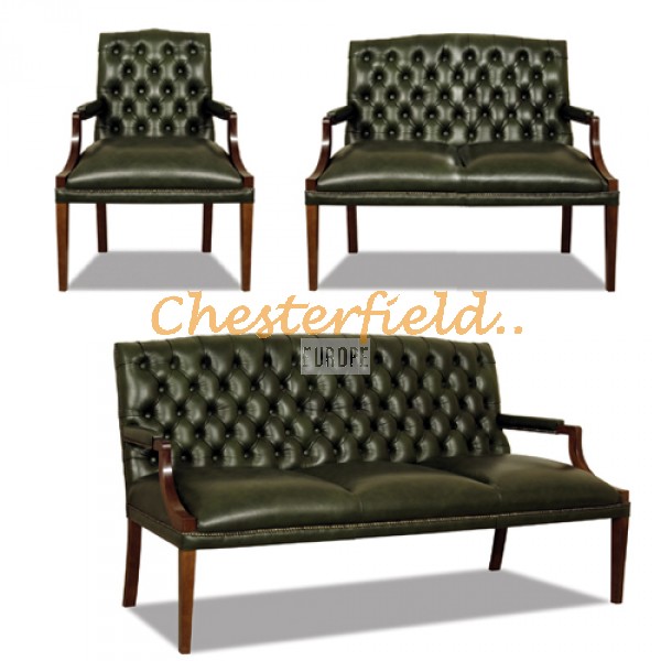 King Chesterfield 3+2+1 soffgrupp antikgrön (A8)i färg helt i äkta skinn 