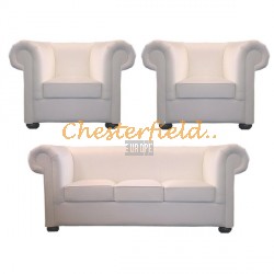 London Chesterfield 3+1+1 soffgrupp vit (K1) i färg helt i äkta skinn