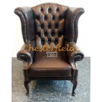 Queen Chesterfield öronlappsfåtölj brun (A5 mörk) i färg helt i äkta skinn