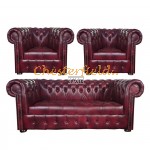 Williams Chesterfield 3+1+1 soffgrupp Oxblod (A7)i färg helt i äkta skinn