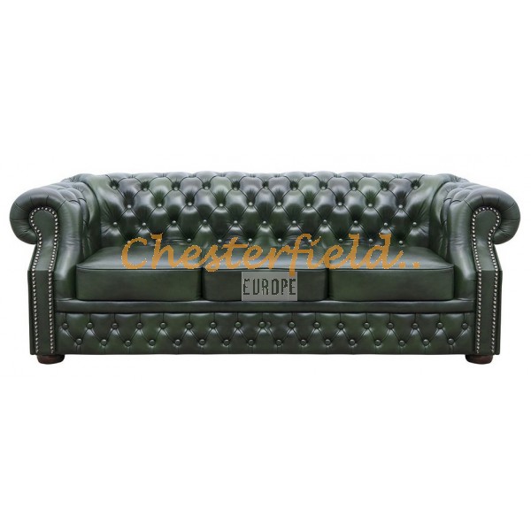 Windsor XL Chesterfield 3 sits soffa (A8) grön i färg helt i äkta skinn