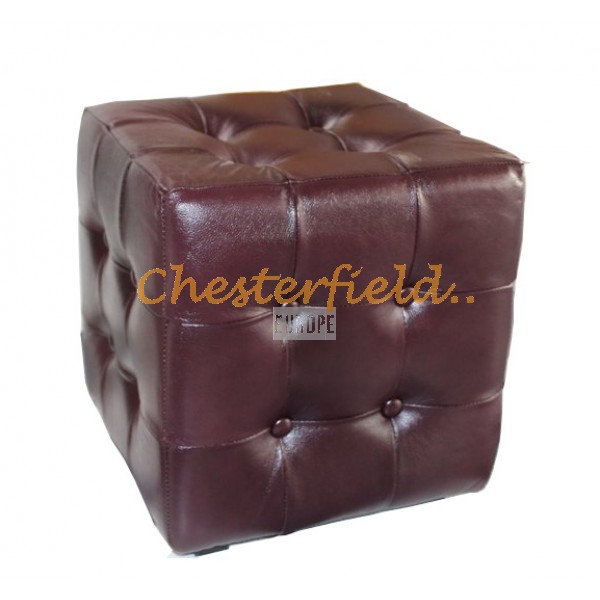 Chesterfield sittpuff oxblood (A7) i färg helt i äkta skinn