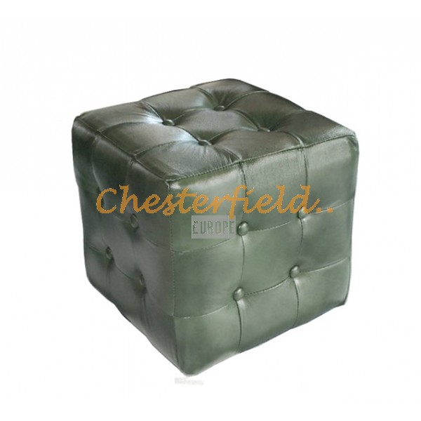 Chesterfield sittpuff grön (A8) i färg helt i äkta skinn