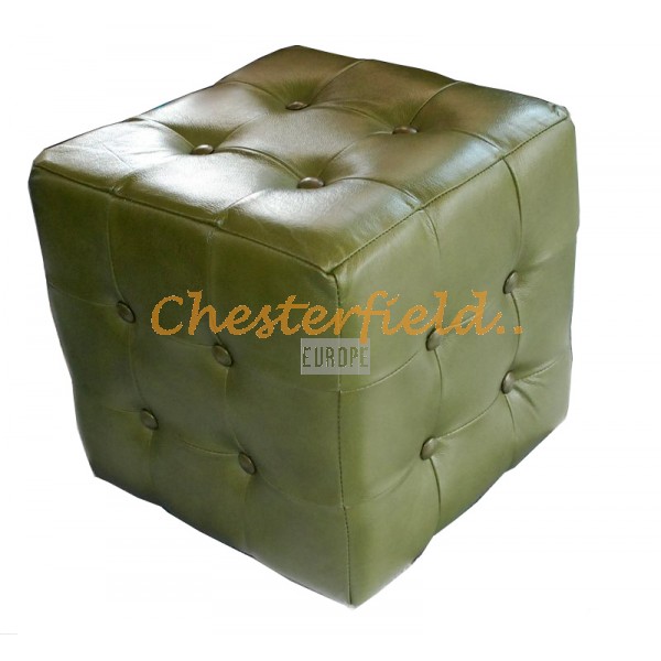 Chesterfield sittpuff olivgrön (S14) i färg helt i äkta skinn