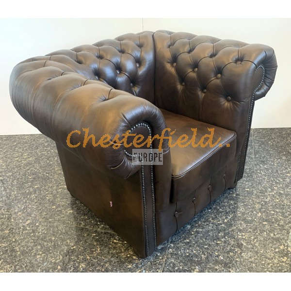 XL Klassisk antik mellanbrun (A5M) Chesterfield fåtölj helt i äkta skinn