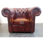 Klassisk XL Chesterfield fåtölj Oxblod i färg helt i äkta skinn