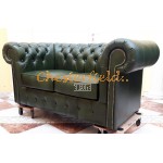 Klassisk XL Chesterfield 2 sits soffa (A8) grön i färg helt i äkta skinn