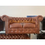 Klassisk Chesterfield 3+2+1 soffgrupp whisky (C12)i färg helt i äkta skinn
