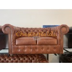 Klassisk Chesterfield 3+2+1 soffgrupp whisky (C12)i färg helt i äkta skinn