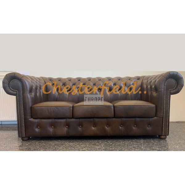 XL Klassisk Chesterfield 3 sits soffa (A5M) mellanbrun i färg helt i äkta skinn