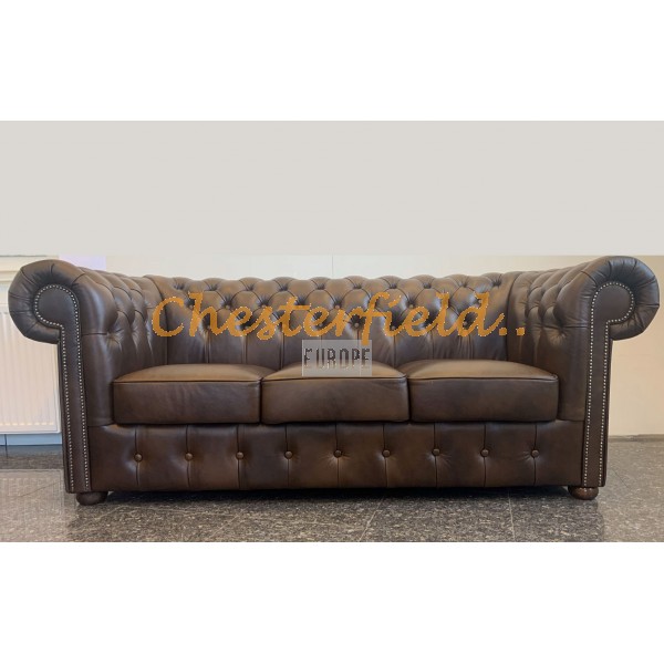 Klassisk Chesterfield 3 sits soffa (A5M) mellanbrun i färg helt i äkta skinn