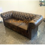 Klassisk Chesterfield 3 sits soffa (A5M) mellanbrun i färg helt i äkta skinn