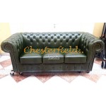 Klassisk XL Chesterfield 3 sits soffa (A8) grön i färg helt i äkta skinn