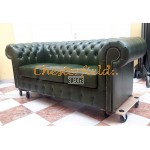 Klassisk Chesterfield 3 sits soffa (A8) grön i färg helt i äkta skinn