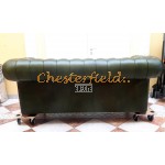 Klassisk XL Chesterfield 3 sits soffa (A8) grön i färg helt i äkta skinn