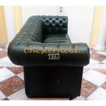 Klassisk Chesterfield 3 sits soffa (A8) grön i färg helt i äkta skinn