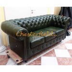 Klassisk Chesterfield 3 sits soffa (A8) grön i färg helt i äkta skinn