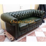 Klassisk XL Chesterfield 3 sits soffa (A8) grön i färg helt i äkta skinn