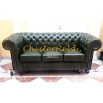 Klassisk XL Chesterfield 3 sits soffa (A8) grön i färg helt i äkta skinn