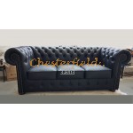 Klassisk XL Chesterfield 3 sits soffa (K70) svart i färg helt i äkta skinn