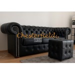 Klassisk Chesterfield 3 sits soffa (K70) svart i färg helt i äkta skinn