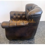 Monk Chesterfield fåtölj mellanbrun (A5M) i färg helt i äkta skinn