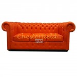 Klassisk Chesterfield 3 sits soffa (K6) apelsin i färg helt i äkta skinn