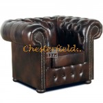 Klassisk XL antikbrun (A5) Chesterfield fåtölj helt i äkta skinn