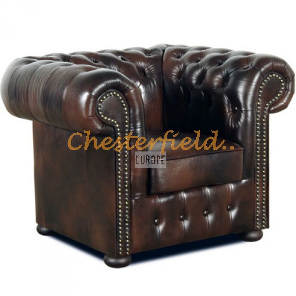 Klassisk antikbrun (A5) Chesterfield fåtölj helt i äkta skinn