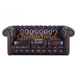 Klassisk Chesterfield 3 sits soffa (A5) brun i färg helt i äkta skinn