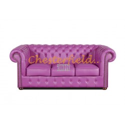 Klassisk Chesterfield 3 sits soffa viola i färg helt i äkta skinn