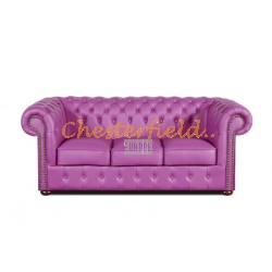 Klassisk Chesterfield 3 sits soffa viola i färg helt i äkta skinn