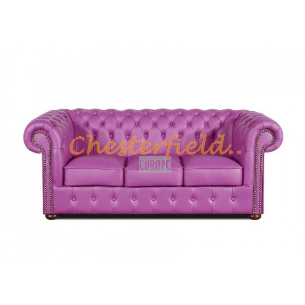 Klassisk XL Chesterfield 3 sits soffa viola i färg helt i äkta skinn