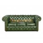 Klassisk XL Chesterfield 3 sits soffa (A8) grön i färg helt i äkta skinn