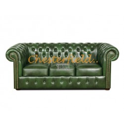 Klassisk Chesterfield 3 sits soffa (A8) grön i färg helt i äkta skinn