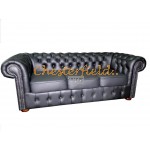 Klassisk Chesterfield 3 sits soffa (K70) svart i färg helt i äkta skinn