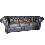 Klassisk XL Chesterfield 3 sits soffa (K70) svart i färg helt i äkta skinn