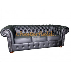 Klassisk Chesterfield 3 sits soffa (K70) svart i färg helt i äkta skinn
